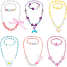6 Sets Toddler Jewelry for Little Girls Baby Beaded Necklace and Bracelet Costum