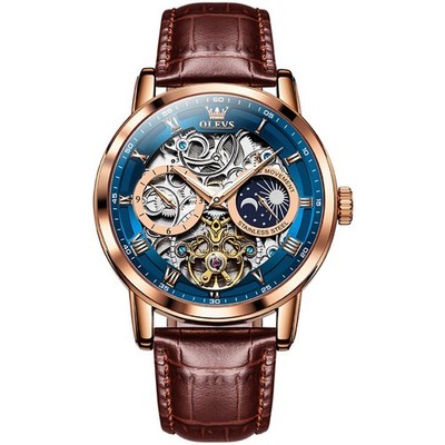 OLEVS 6670 Classic Multi-functiom Engraving Hollow Out Gents Mechanical Watch