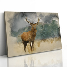 Red Deer Stag Watercolour Painting Canvas Framed Print Picture Wall Art