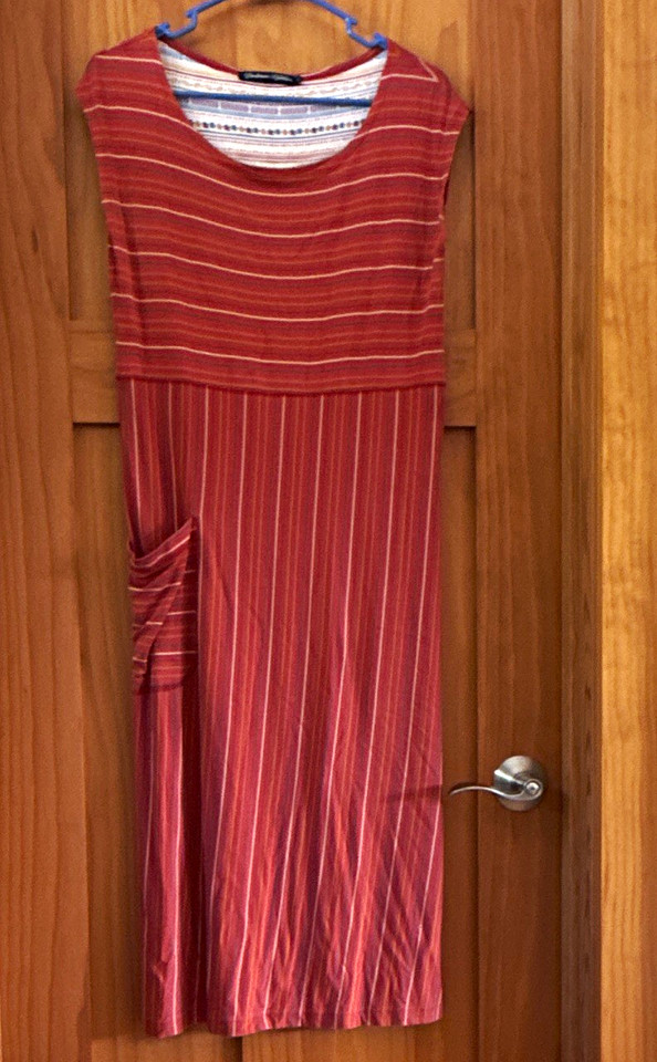 Gudrun Sjoden Women’s S Shift Midi Dress Striped Scoop Neck Sleeveless Pockets