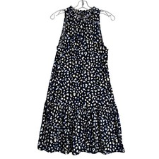 Banana Republic Factory Dress Womens M Navy Blue Speckled Dot Drop Waist Ruffle