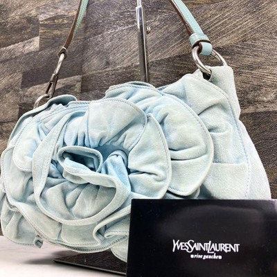 YVES SAINT LAURENT Rive Gauche Nadja Shoulder Bag Suede Light Blue Leather JAPAN