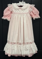 VTG Collections for Children Pink  White Striped Dress  White Pinafore - 6X