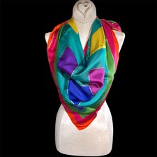 Vintage 100 Silk Ellen Tracy Bright Colorful Geometric Scarf W/ Gift Box NWT
