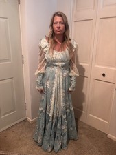 Vintage 1970s Gunne Sax by Jessica Prairie Maxi Dress Blue