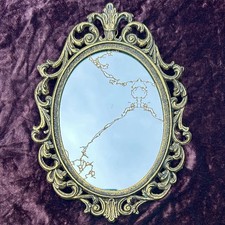 Vintage 60s Regency Style Wall Mirror Gold Vein Glass Ornate Metal Frame 10