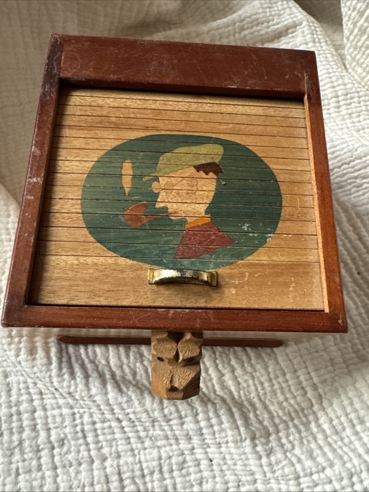 Vintage Wooden Scottie Dog Mechanical Cigarette Dispenser Puzzle Box