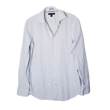 Banana Republic Shirt Men Size 15-15.5 Medium White Blue Slim Fit Striped Button