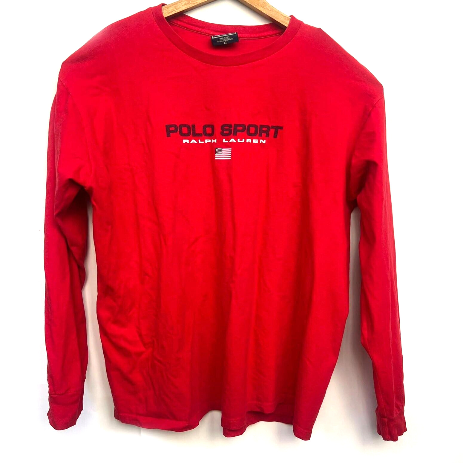 Vintage 90s Polo Sport Ralph Lauren Flag Logo Spell Out T Shirt Mens XL Hip Hop