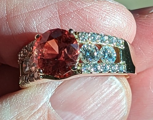 Unisex Lab Created Padparadscha & Moissonite 14k Yellow Gold Sz10 - Picture 17 of 21