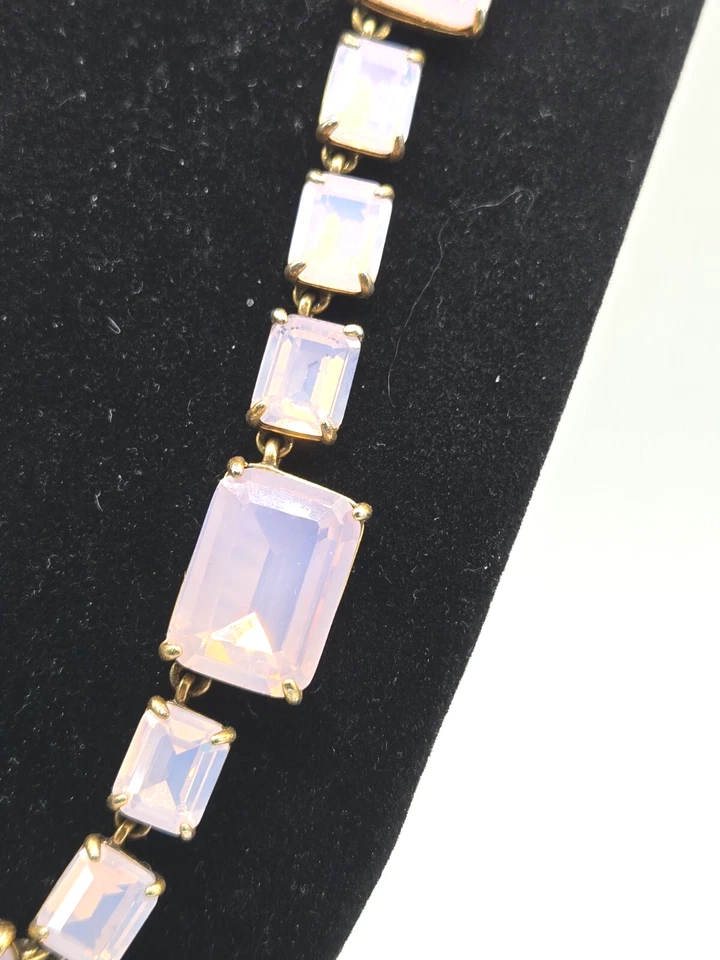 Irridescent Pink glass prong set gold tone necklace J Crew signed 19" - Image 3 of 4
