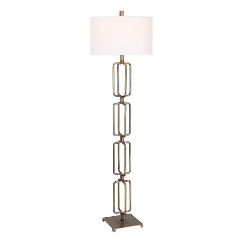 Uttermost Link Transitional Metal and Fabric Floor Lamp in Brass/Gold - Picture 1 of 7