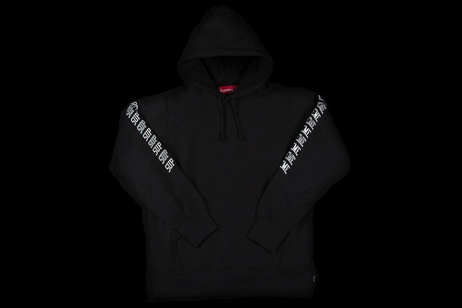 Felpa con cappuccio Supreme manica ad arco nera taglia large SS17