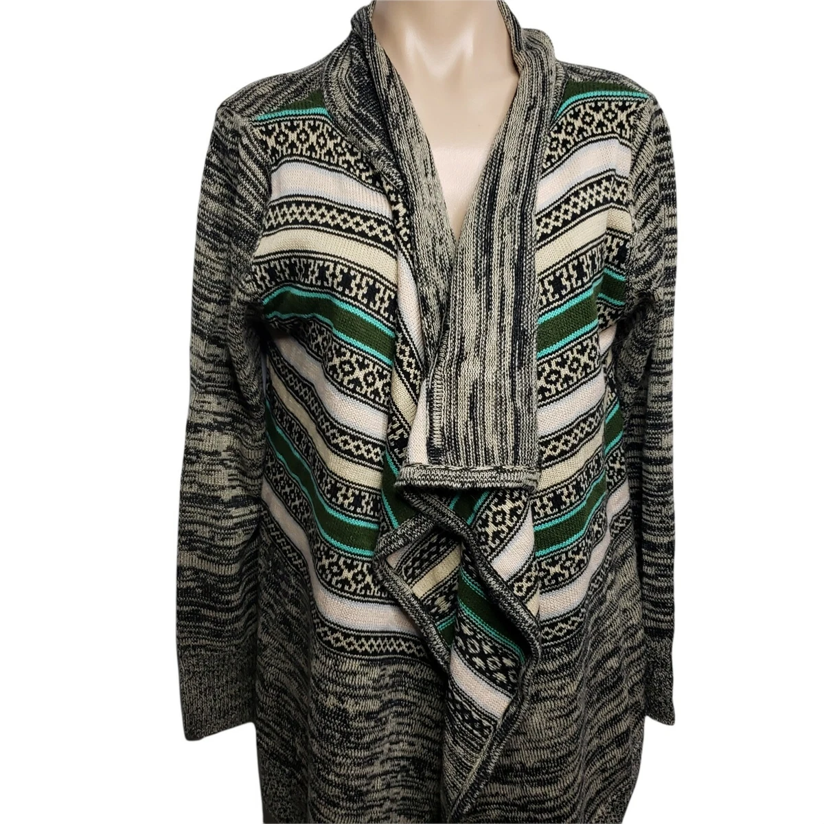 Carol Rose Asymmetrical Earth Tones Open Knit Boho Cardigan Size L