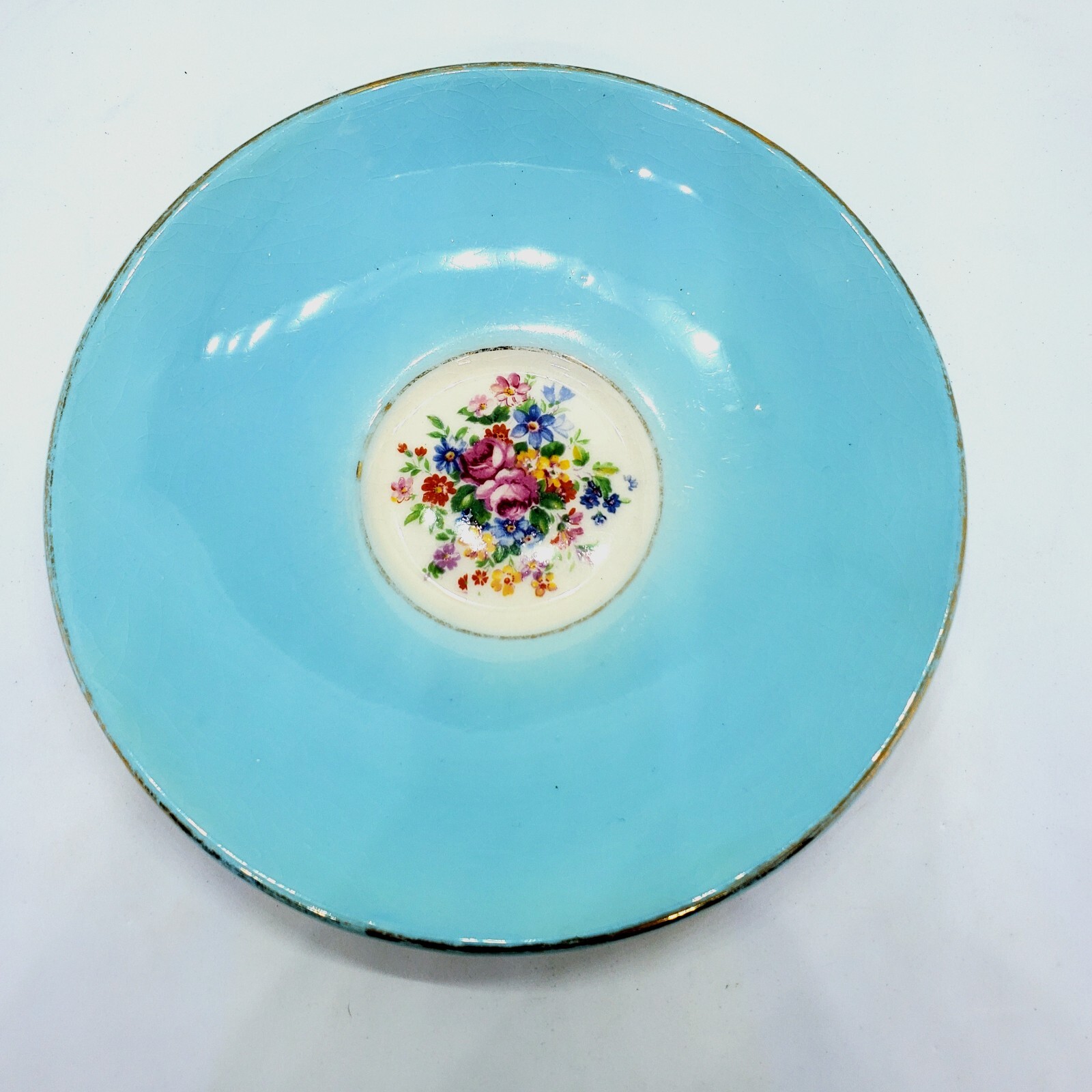 Vintage Royal Leighton Teacup And Saucer Set Blue Porcelain Made In