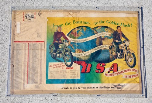 Vintage 80's Domi Racer BSA Motorcycle Advertising Poster Sign Ad Promo Norton