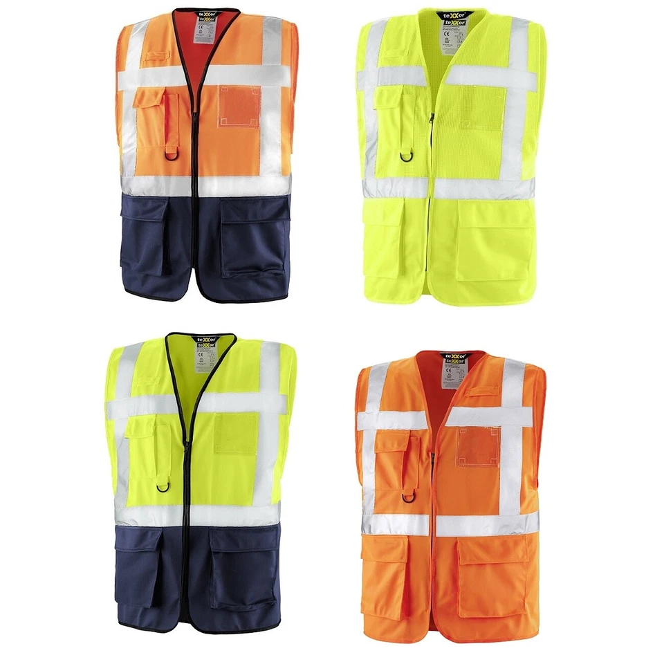 TEXXOR PROFI Warnweste mit Reisverschluss und Taschen XS bis 7XL orange gelb Warnschutz