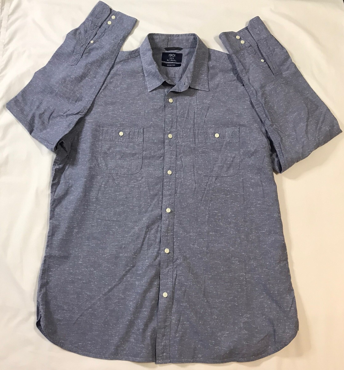 1901 Dress Shirt Mens Extra Large Blue Gray Trim Fit Fairview Wash Long  Sleeve | eBay