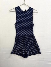 H M Divided Jumpsuit Women's 4 Navy Blue Geometric Print Sleeveless Keyhole Back