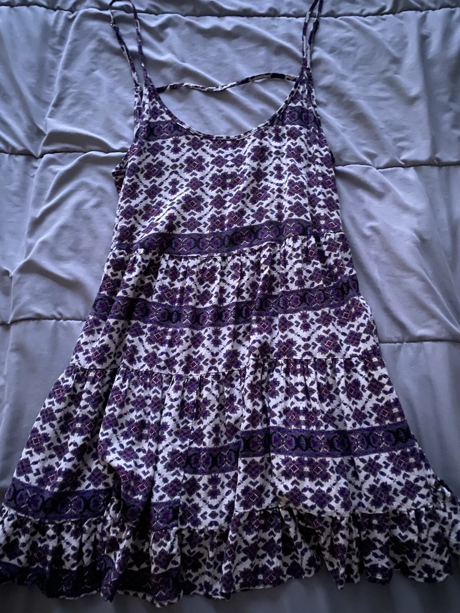 Brandy Melville Patterned Purple Floral Dress, Size Small Open Back