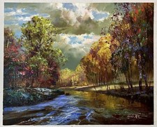 Original realistic oil painting on canvas, Autumn forest, offer frame service
