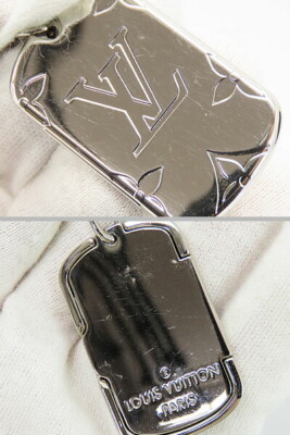 Louis Vuitton Locket Necklace Monogram Dog Tag Pendant Silver