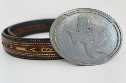 Bev Buckle Texas Beer Holder with Nocona Leather Western Belt Mens Size 38