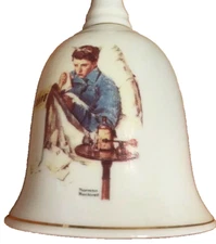 VTG Porcelain 1986 Norman Rockwell Hand Bell Missing the Dance Off White Gold 6"