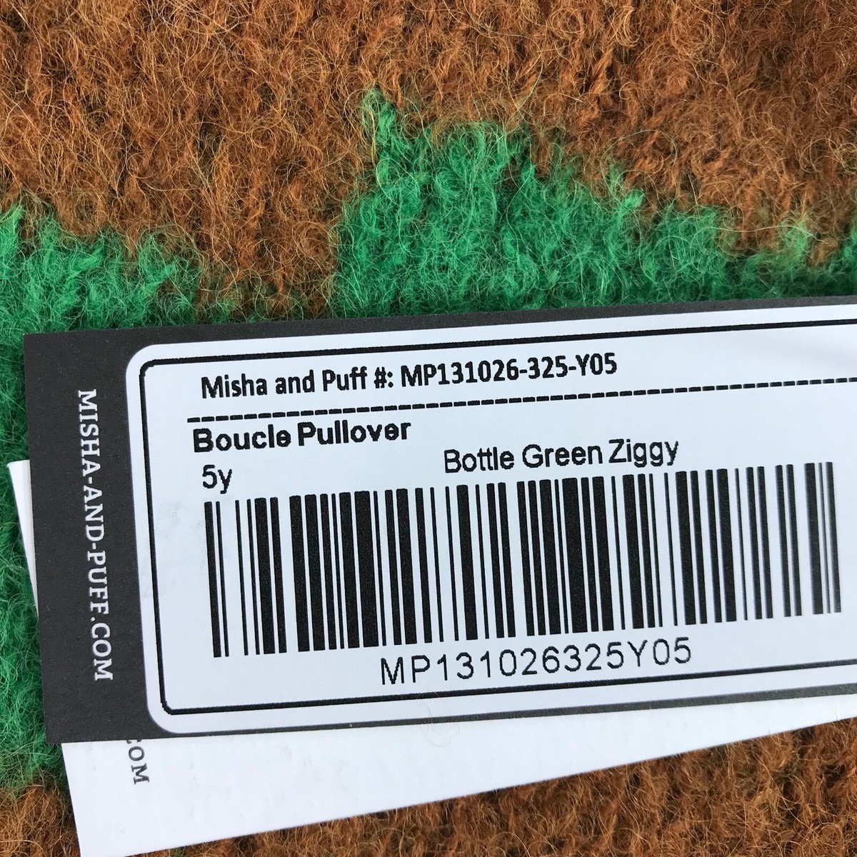 Misha & Puff Sweater Girls 5 Y Boucle Bottle Green Ziggy Brown