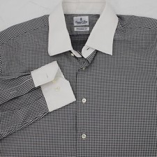 Emanuel Berg Shirt Men's 16.5 contrast trim Gingham Plaid Tailored Fit Button Up