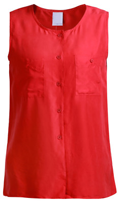 Damen Tops 100% Seide Silk Satin Tops Shirt Weste ohne Arm ärmellos Rot 140124A