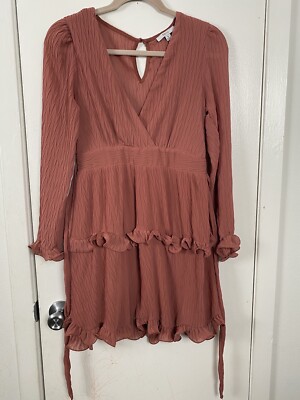 Blashe Women Dusty Pink Ruffle Tiered Mini Dress Long sleeves Size S | eBay