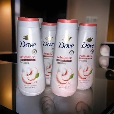 (Lot of 4) Dove Rebalance White Peach + Rice Milk Body Wash, 20 fl oz