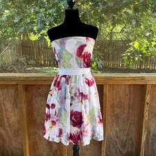Banana Republic White & Colorful Abstract Floral Strapless Dress Size 6