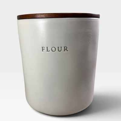 Hearth and Hand Magnolia Stoneware Flour Canister Cream Acacia Wood Lid