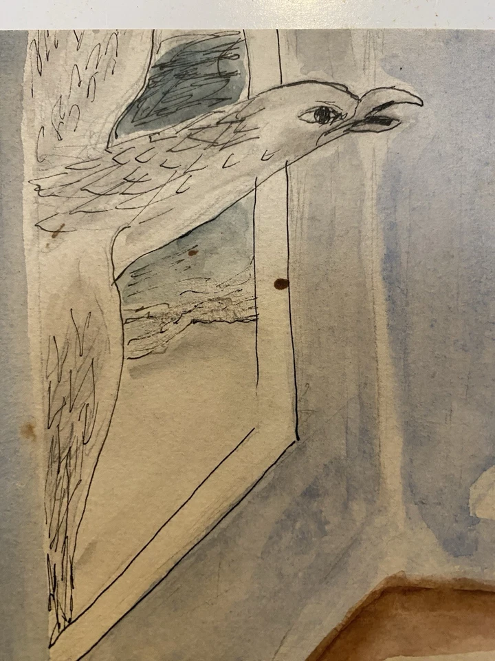 Sarah Berman Gouache “Jewish Folklore” WPA Era Elders at Table 9×12 Original - Image 3 of 4