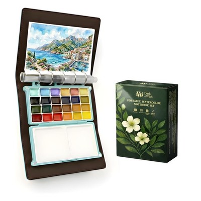 Mini Travel Watercolor Sketchbook Set - 24 Colors Pocket Paint Kit (6 Metalli...