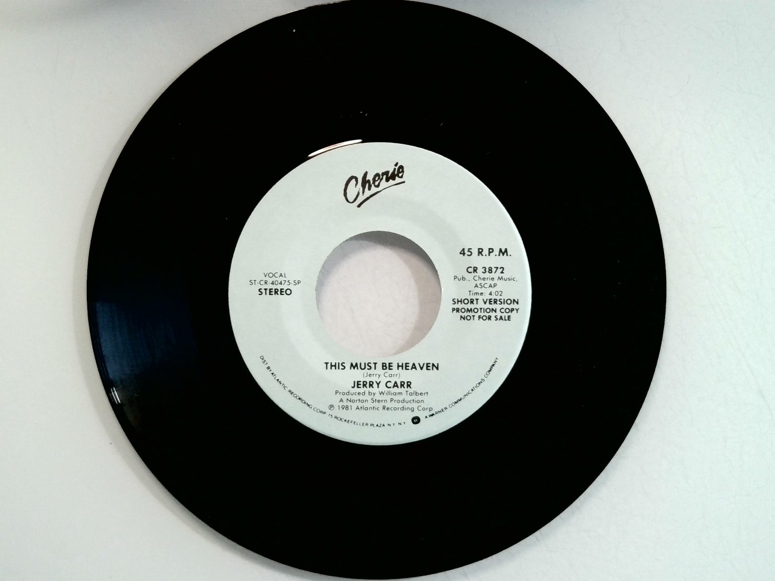 Jerry Carr – This Must Be Heaven 7" Single 1981 Promo Cherie Soul Funk 45 RPM