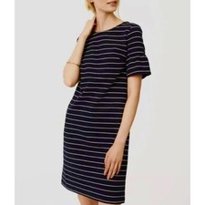 Loft Dress Womens XS Blue White Pinstriped Knit Short Bell Sleeve Super Cute
