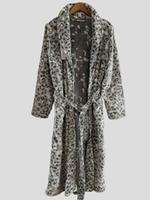 Women's 2XL Soft Gray Print Flannel Long Robe Robe Long Warm Bathrobe Comfy