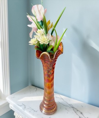 Antike Imperial Ripple Vase Ringelblume Karneval geschwungenes Glas 30 cm 12 Zoll ca1910