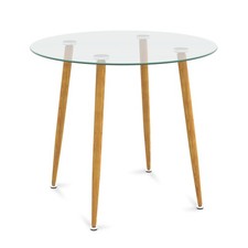 Leisure Coffee Table Round Glass Dining Table w/ Metal Legs Kitchen Living Room