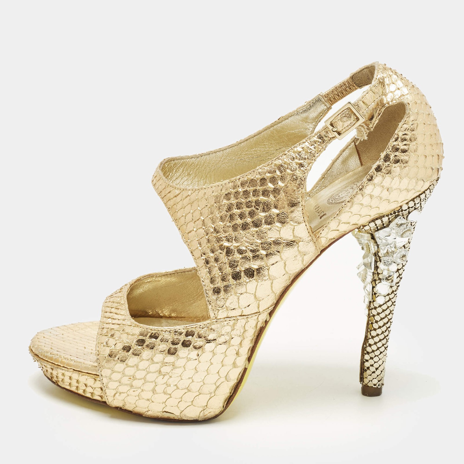 Versace Greca Size 36 Gold Python Embossed Leathe… - image 1