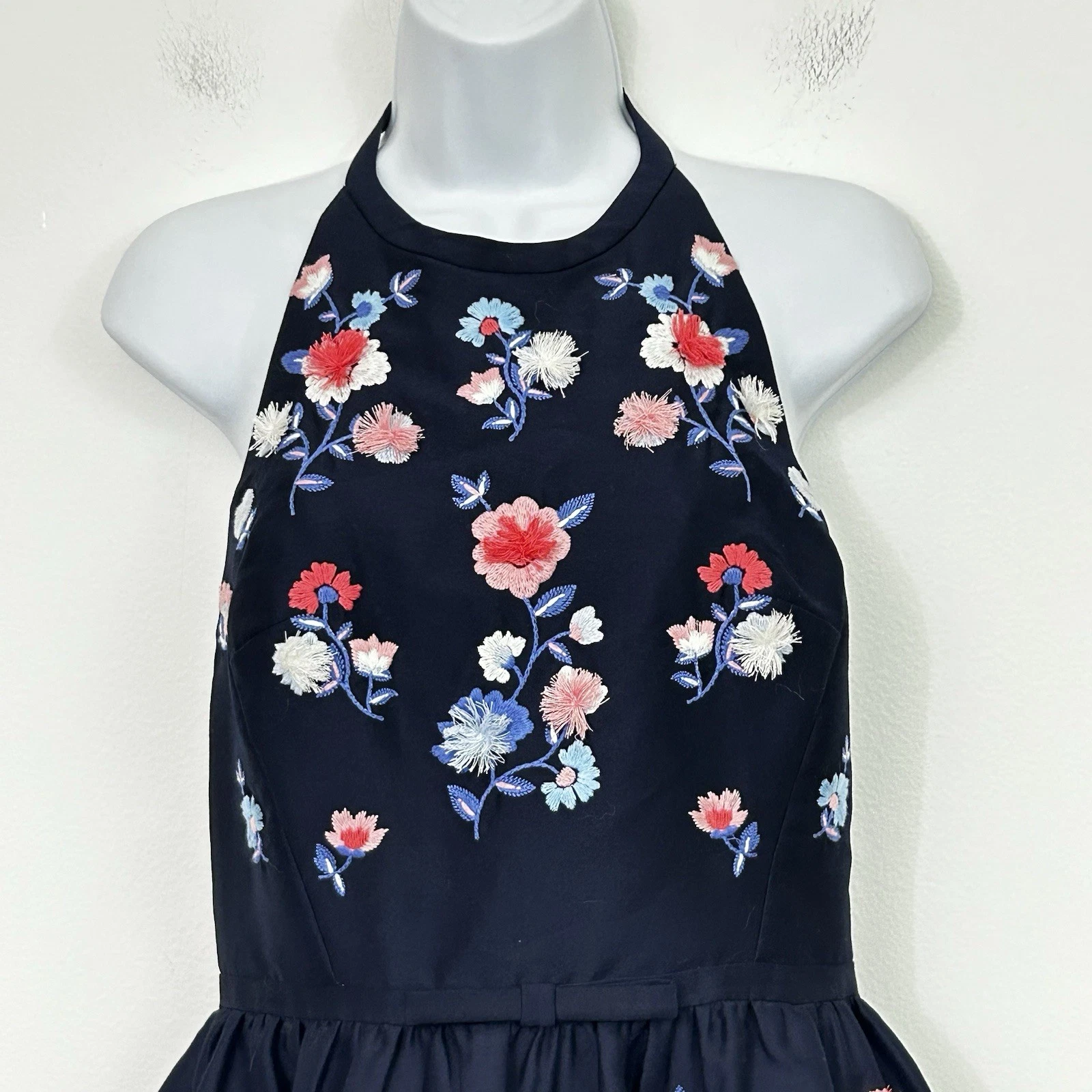 Mini Abito Kate Spade New York Taglia 8 Pom Ricamato Halter Blu Navy
