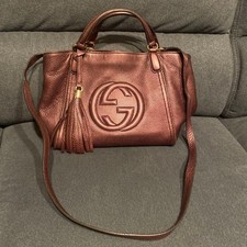 GUCCI Soho Leather Shoulder Bag Metallic Purple From Japan