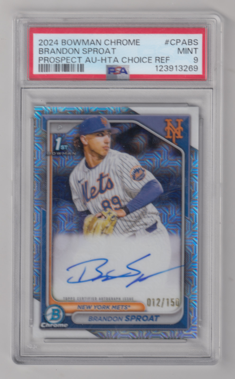 2024 BOWMAN CHROME BRANDON SPROAT HTA CHOICE AUTO AUTOGRAPH /150 PSA 9 1ST RC SP