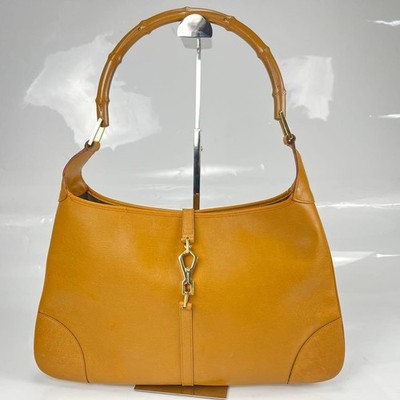 GUCCI One Shoulder Bag Jackie Bamboo Leather Brown Vintage