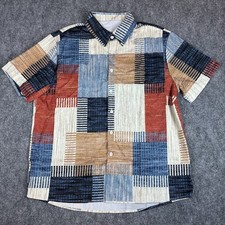 Men  s XL Geometric Shape Print Casual Loose Short Sleeve Button Up Shirt