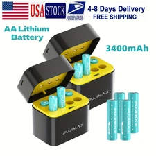 NEW Double Charger with 16Pack PUJIMAX Rechargeable AA Lithium Batteries 3400mWh