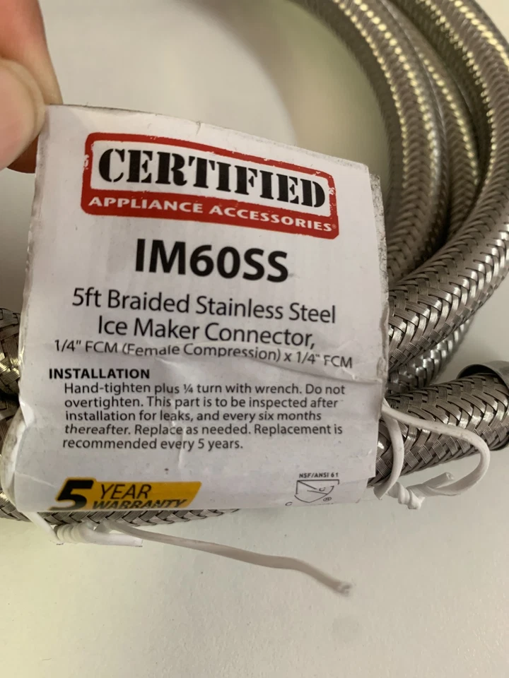 Aparato certificado 5 pies Conector para hacer hielo de acero inoxidable trenzado IM60SS Z4 Foto 2 de 3